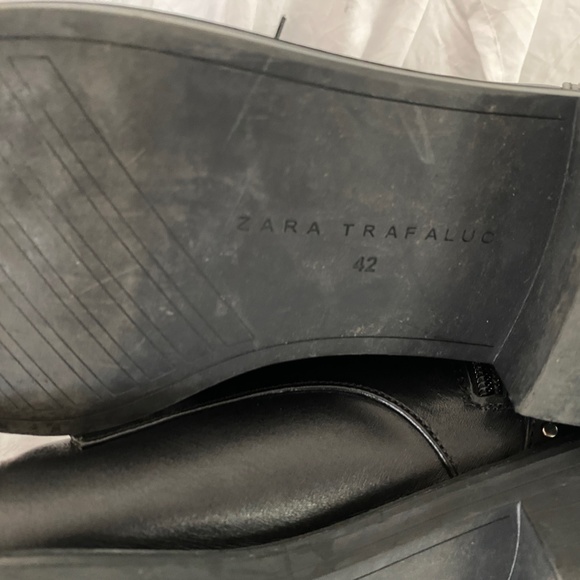 ZARA Trafaluc Black Leather Studded Combat Ankle Boots - Picture 7 of 8